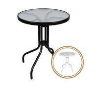 THE SECRET HOME - Mesa Redonda de Metal con Base de Cristal Texturizado - Alto. 70 cm x Diámetro. Ø60 cm - Color Negro - Mesa para Jardín, Terraza, Patio o Balcón