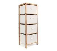 THE SECRET HOME - Mueble Auxiliar de Madera - Cajonera de 4 Cajones en Madera y Tela - Color Marrón y Beige - Mueble Organizador para Baño, Cocina, Salón, Dormitorio