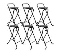 THE SECRET HOME - Pack de 1,2,4 y 6 Taburetes Plegables con Respaldo - Alto. 80 cm x Ancho. 45 cm - Silla Plegable de Metal y Madera (6, Madera Negra/Negro, Alto. 80 cm x Largo. 45 cm)