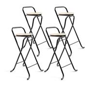 THE SECRET HOME - Pack de 1,2,4 y 6 Taburetes Plegables con Respaldo - Alto. 80 cm x Ancho. 45 cm - Silla Plegable de Metal y Madera (Alto. 80 cm x Largo. 45 cm, Madera Clara/Negro, 4)