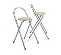 THE SECRET HOME - Pack de 1,2,4 y 6 Taburetes Plegables con Respaldo - Sillas Plegable de Metal y Madera - Alto. 80 cm x Ancho. 40 cm (2, Madera Clara/Plateado, Alto. 80 cm x Ancho. 40 cm)