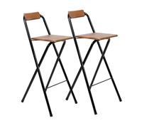 THE SECRET HOME - Pack de 1,2 y 4 Taburetes Altos con Respaldo- Asiento Plegable de Metal y Madera - Ideal para Cocina (2, Madera Oscura/Negro, 49x97x47cm)
