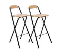 THE SECRET HOME - Pack de 1,2 y 4 Taburetes Altos con Respaldo- Asiento Plegable de Metal y Madera - Ideal para Cocina (1, Madera Natural/Negro, 49x97x47cm) (2, Madera Natural/Negro, 49x97x47cm)