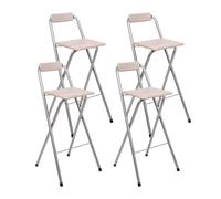 THE SECRET HOME - Pack de 1,2 y 4 Taburetes Altos con Respaldo- Asiento Plegable de Metal y Madera - Ideal para Cocina (1, Madera Natural/Negro, 49x97x47cm) (4, Madera Clara/Plateado, 49x97x47cm)