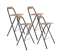 THE SECRET HOME - Pack de 1,2 y 4 Taburetes Altos con Respaldo- Asiento Plegable de Metal y Madera - Ideal para Cocina (1, Madera Natural/Negro, 49x97x47cm) (4, Madera Oscura/Negro, 49x97x47cm)