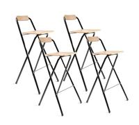 THE SECRET HOME - Pack de 1,2 y 4 Taburetes Altos con Respaldo- Asiento Plegable de Metal y Madera - Ideal para Cocina (1, Madera Natural/Negro, 49x97x47cm) (4, Madera Natural/Negro, 49x97x47cm)