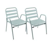 THE SECRET HOME - Pack de 2 Sillas de Aluminio con Reposabrazos para Jardín - Alto 76 cm x Largo 56 cm x Ancho 48 cm - Color Verde Claro - Asiento Apilable de Exterior para Balcón, Terraza y Jardín