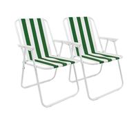 THE SECRET HOME - Pack de 2 Sillas de Playa Plegables - Silla en Metal y Poliéster - Asiento Ideal para Playa, Jardín, Terraza (Modelo 1 - Verde/Blanco)