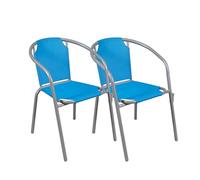 THE SECRET HOME - Pack de 2 Sillas en Lona para Jardín - Silla de Acero Apilable - Asiento de Exterior para Balcón, Terraza y Jardín con Asiento de Tela (Azul)