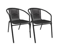 THE SECRET HOME - Pack de 2 Sillas en Mimbre de PVC para Jardín - Silla de Acero Apilable - Asiento de Exterior para Balcón, Terraza y Jardín (Modelo 1 - Negro)