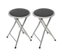 THE SECRET HOME - Pack de 2 Taburetes Plegables de Aluminio - Silla de Metal y Asiento Acolchado - Ideal para Cocina, Terraza, Cámping, Oficina - Diámetro 30 x Alto 45 cm (Negro)
