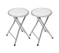 THE SECRET HOME - Pack de 2 Taburetes Plegables de Aluminio - Silla de Metal y Asiento Acolchado - Ideal para Cocina, Terraza, Cámping, Oficina - Diámetro 30 x Alto 45 cm (Blanco)