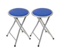 THE SECRET HOME - Pack de 2 Taburetes Plegables de Aluminio - Silla de Metal y Asiento Acolchado - Ideal para Cocina, Terraza, Cámping, Oficina - Diámetro 30 x Alto 45 cm (Azul)