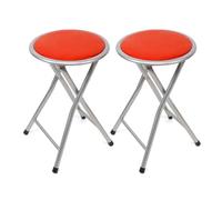 THE SECRET HOME - Pack de 2 Taburetes Plegables de Aluminio - Silla de Metal y Asiento Acolchado - Ideal para Cocina, Terraza, Cámping, Oficina - Diámetro 30 x Alto 45 cm (Rojo)