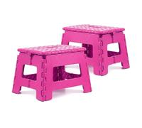 The Secret Home - Pack de 2 Taburetes Plegables Multiusos - Escalera Antideslizante de PVC - Altillo para Cocina, Baño o Dormitorio (Fucsia, 29x22x22)