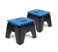 The Secret Home - Pack de 2 Taburetes Plegables Multiusos - Escalera Antideslizante de PVC - Altillo para Cocina, Baño o Dormitorio (Azul/Negro, 25x21x21)