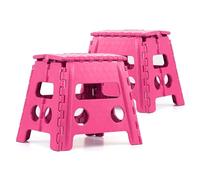 The Secret Home - Pack de 2 Taburetes Plegables Multiusos - Escalera Antideslizante de PVC - Altillo para Cocina, Baño o Dormitorio (Fucsia, 29x22x32)