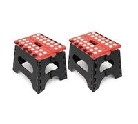 The Secret Home - Pack de 2 Taburetes Plegables Multiusos - Escalera Antideslizante de PVC - Altillo para Cocina, Baño o Dormitorio (Rojo/Negro, 21x17x18)