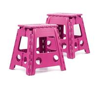 The Secret Home - Pack de 2 Taburetes Plegables Multiusos - Escalera Antideslizante de PVC - Altillo para Cocina, Baño o Dormitorio (Fucsia, 29x22x39)