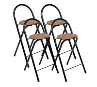 THE SECRET HOME - Pack de 4 Taburetes Plegables de Cocina - Asiento Plegable de Metal y Madera - Taburete Apto para Interior y Exterior (Alto: 80 cm x Largo: 40 cm - Madera Oscura/Negro)
