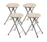 THE SECRET HOME - Pack de 4 Taburetes Plegables de Madera y Metal - Alto. 45 x Ø30 cm - Banqueta sin Respaldo - Ideal para Cocina, Terraza o Jardín - Color Madera Clara