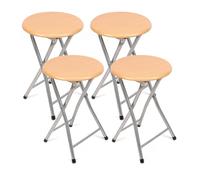 THE SECRET HOME - Pack de 4 Taburetes Plegables de Madera y Metal - Alto. 45 x Ø30 cm - Banqueta sin Respaldo - Ideal para Cocina, Terraza o Jardín - Color Madera Natural