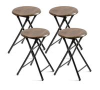 THE SECRET HOME - Pack de 4 Taburetes Plegables de Madera y Metal - Alto. 45 x Ø30 cm - Banqueta sin Respaldo - Ideal para Cocina, Terraza o Jardín - Color Madera Oscura