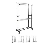 THE SECRET HOME - Perchero Burro Ajustable de Metal con Ruedas - Alto: 94 a 162 cm x Largo: 80 cm - Burro Extensible para Ropa - Organizador para Dormitorio, Entrada, Pasillo (Modelo 2)