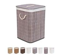 The Secret Home - Ropero de Bambú con Tapa - Cesto de Bambú para Ropa Rectangular, Redondo y Cuadrado - Cesto para organización y colada (Cuadrado - Gris)