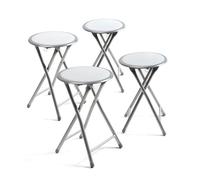 THE SECRET HOME - Set de 1 y 2 Taburetes Plegables de Aluminio - Silla de Metal con Asiento Acolchado - Ideal para Cocina, Terraza, Cámping, Oficina - Diámetro 30 x Alto 45 cm - Blanco