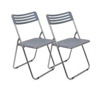 THE SECRET HOME - Set de 2 Sillas Plegables de Aluminio - Asiento Acolchado con Estructura Metálica - Ideal para Despacho, Cocina, Salón, Terraza - Alto: 80 cm x Largo: 45 cm (Modelo 2 - Gris)