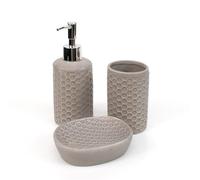 THE SECRET HOME - Set de Baño de 3 Piezas - Conjunto de Acessorios para Aseo de Diseño Moderno - Juego de Baño con Dispensador de Jabón, Vaso y Jabonera (Modelo 3 - Beige)