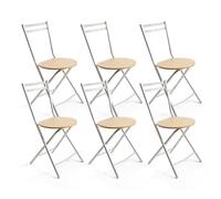 THE SECRET HOME - Silla Plegable de Cocina con Respaldo - Silla de Metal con Base de Madera - Silla Apta para Interior y Exterior - Alto: 80 cm x Largo: 40 cm (6, Natural/Plata, 40x80x40 cm)