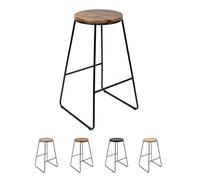 THE SECRET HOME Taburete Alto Cocina y Bar | Estilo Industrial Moderno | Asiento Madera Oscura y Metal Negro | Ideal para Isla de Cocina y Desayunador | Taburete Alto Resistente | Altura 71 cm