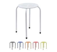 THE SECRET HOME - Taburete de Metal - Alto. 45 x Ø30 cm - Banqueta sin Respaldo - Fácil Limpieza - Ideal para Cocina, Terraza o Jardín - Color Blanco