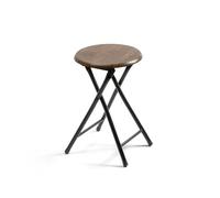 THE SECRET HOME - Taburete Plegable de Madera - 30x45cm - Estructura Metálica - Ideal para Cocina, Terraza o Jardín (Madera Oscura)