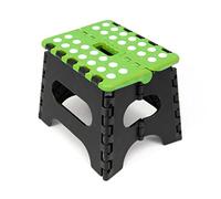 The Secret Home - Taburete Plegable Multiusos - Alto. 18,5 cm x Largo. 23,5 cm - Escalera Antideslizante - Altillo para Cocina o Baño - Reposapiés para Niños (Verde Lunares)