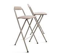 THE SECRET HOME - Taburetes Altos Plegables con Respaldo de Metal y Madera - Asiento de Poliéster Beige - Ideal para Cocina y Barra - Pack de 1, 2 y 4 Unidades