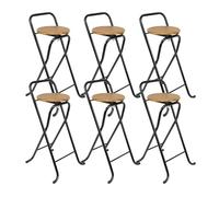 THE SECRET HOME - Taburetes Plegables con Respaldo de Metal y Madera - Pack de 1, 2, 4 y 6 - Alto 80 cm x Ancho 45 cm - Silla Plegable para Cocina y Barra - Madera Oscura/Negro