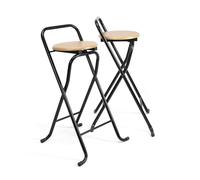 THE SECRET HOME - Taburetes Plegables con Respaldo de Metal y Madera - Pack de 2 Unidades - Altura 80 cm x Ancho 45 cm - Color Madera Natural/Negro - Silla Plegable para Cocina y Barra