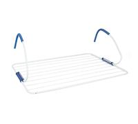 The Secret Home - Tendedero de Balcón o Ventana - 23x105x55cm - Tendedero Metálico para Barandilla - Longitud de Tendido 10m - Color Blanco y Azul