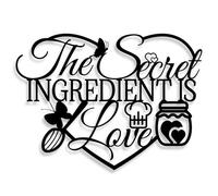 The Secret Ingredient Is Love - Letrero de metal para pared, letreros de cocina negros, decoración de pared, decoración de comedor de granja, regalo de inauguración de la casa para mamá, esposa