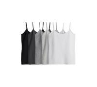 THE SET - Camisetas de Tirantes Mujer, Camisetas de Tirantes Finos de Algodón, Talla M - Pack de 5 Black/Grey/Stripe/Light Grey Marl/White XL