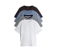 THE SET - Camisetas Manga Corta Mujer, Camisetas Mujer 100% Algodón, Estilo Relajado, Talla S - Pack de 4 Chocolate Brown/Stripe/Light Blue/White XL
