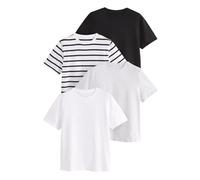 THE SET - Camisetas Manga Corta Mujer, Camisetas Mujer 100% Algodón, Estilo Relajado, Talla S - Pack de 4 Negro/Gris/Blanco/Rayas XL