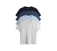 THE SET Hombres Pack de 4 Camisetas de Cuello Redondo y Corte estándar en Punto de arroz Azul/Blanco Large
