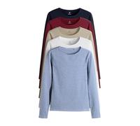 THE SET Mujeres Conjunto de 5 Camisetas de Cuello Redondo y Manga Larga Navy/Light Blue Stripe/Red/Stone Brown/White XL