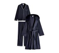 THE SET Mujeres Conjunto Tradicional de 3 Piezas Compuesto de Pijama y Bata Azul Marino XS