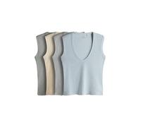 THE SET Mujeres Pack de 3 camisetas acanaladas sin mangas con cuello de pico pronunciado Pale Blue/Pastel Yellow/Grey L