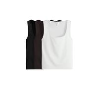 THE SET Mujeres Pack de 3 Camisetas sin Mangas con Escote Cuadrado de Poliamida con Tacto Suave Black/Chocolate Brown/White M